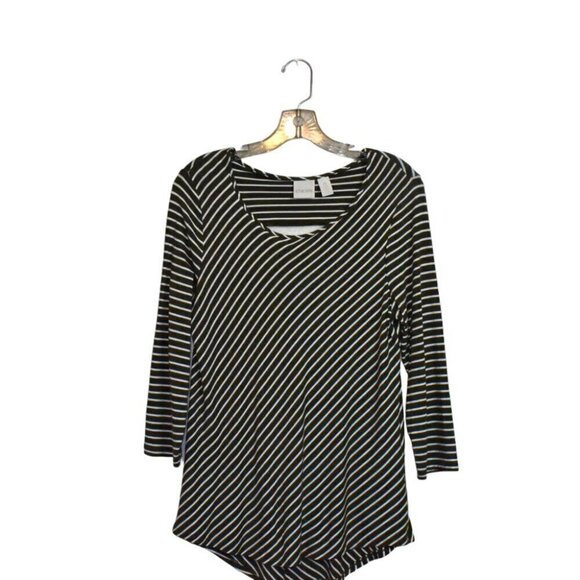 Chico's Scoop Neck 3/4 Sleeve Soft Striped Pullover Cut Out Top Shirt Size 0 - Picture 1 of 12